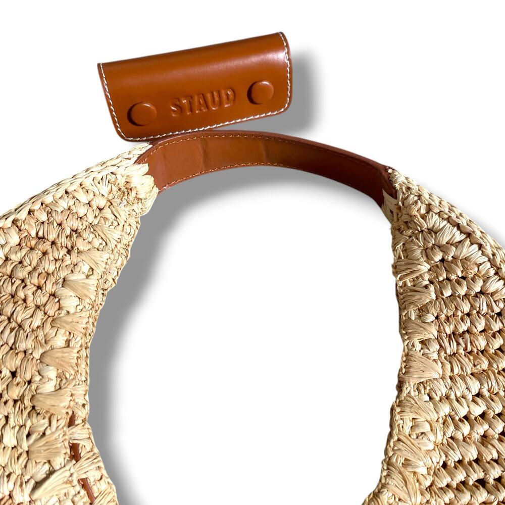 STAUD Moon Raffia Bag Natural Raffia Handbag Purse Standard Size Summer Resort - Picture 7 of 13